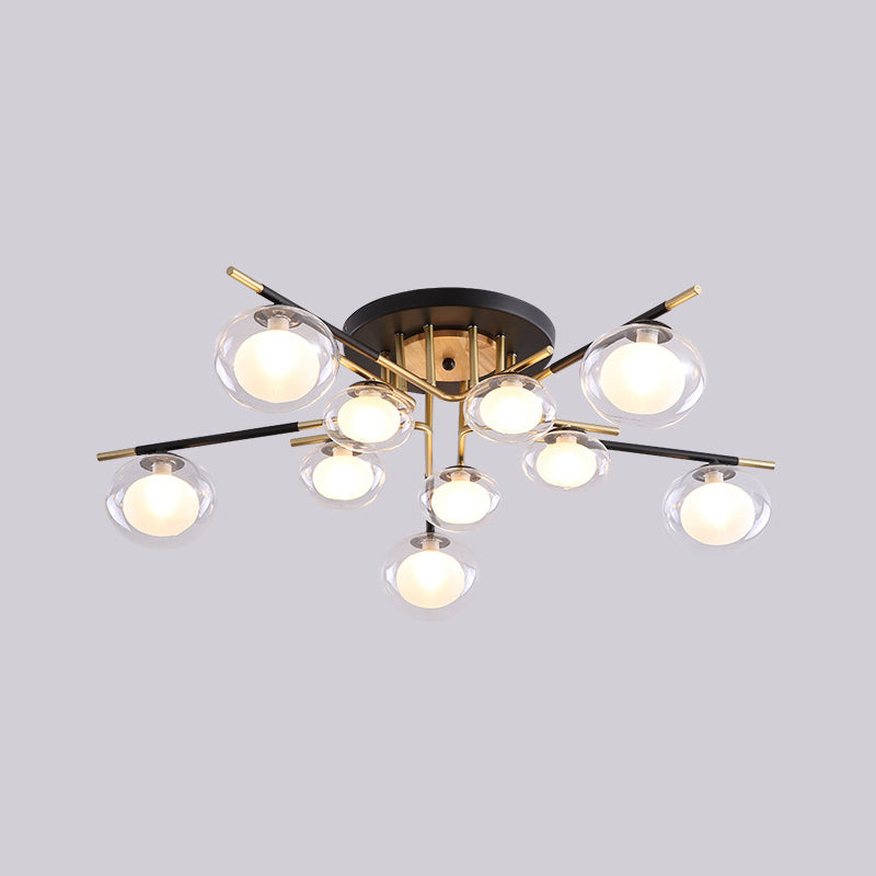 Contemporary Sphere Flush Light Fixture Glass Flush Mount Ceiling Fixture in Black