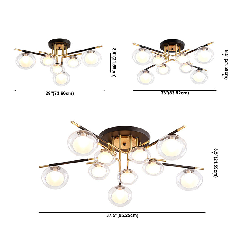 Avista contemporánea de la esfera de la esfera del techo de montura de montura de vidrio en negro