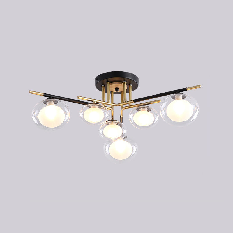 Contemporary Sphere Flush Light Fixture Glass Flush Mount Ceiling Fixture in Black