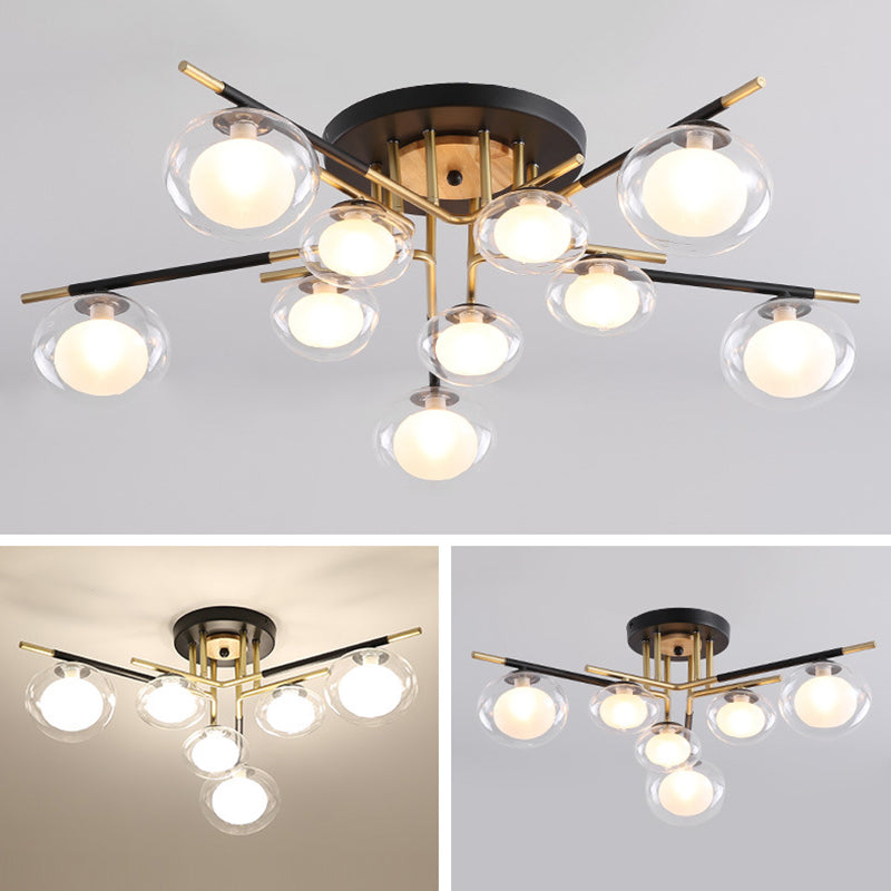 Contemporary Sphere Flush Light Fixture Glass Flush Mount Ceiling Fixture in Black