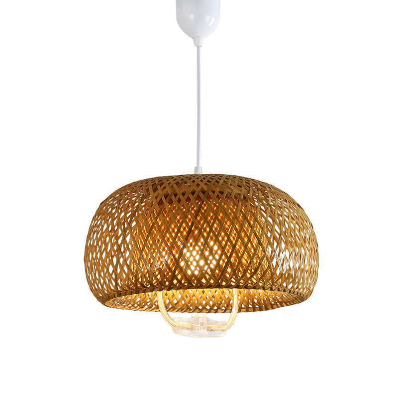 Rétractable Pendant Light Style Asian Bamboo 1 lampe à chute de tête pour salle à manger