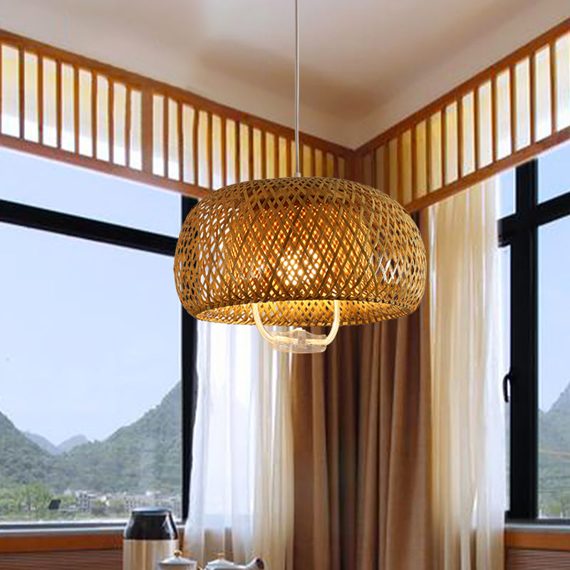 Rétractable Pendant Light Style Asian Bamboo 1 lampe à chute de tête pour salle à manger