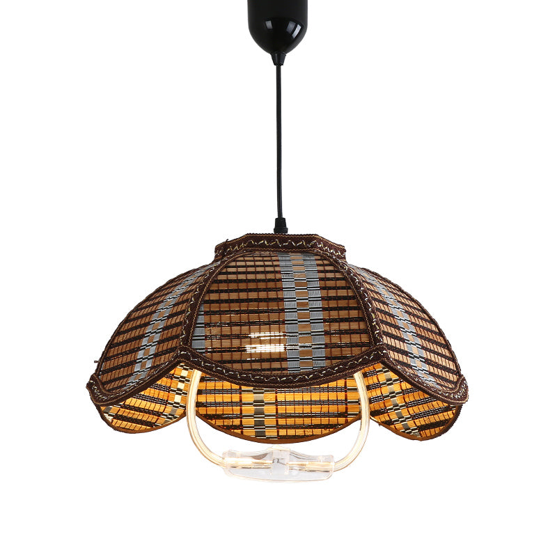 Rétractable Pendant Light Style Asian Bamboo 1 lampe à chute de tête pour salle à manger