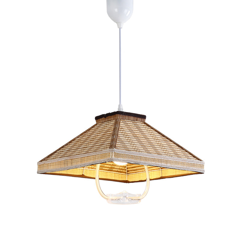 Rétractable Pendant Light Style Asian Bamboo 1 lampe à chute de tête pour salle à manger