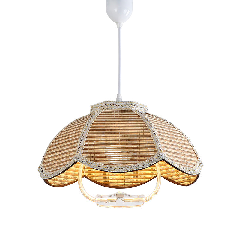 Rétractable Pendant Light Style Asian Bamboo 1 lampe à chute de tête pour salle à manger