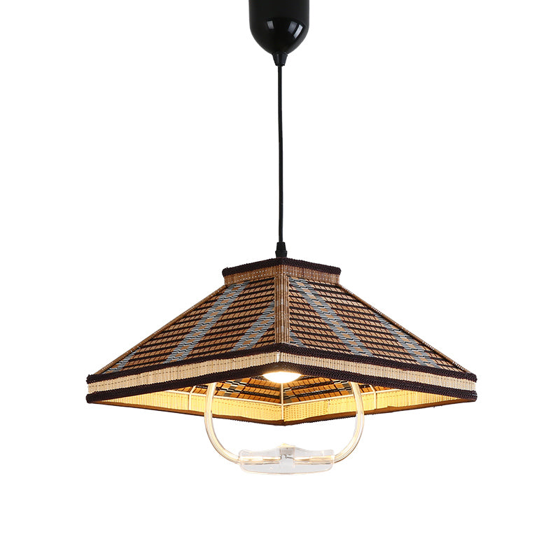 Rétractable Pendant Light Style Asian Bamboo 1 lampe à chute de tête pour salle à manger