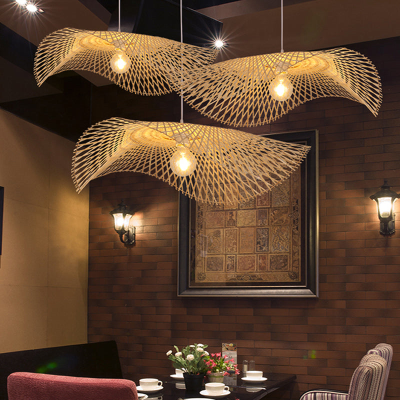 1-Head Dining Room Pendant Lamp Asian Style Hanging Light with Bamboo Shade