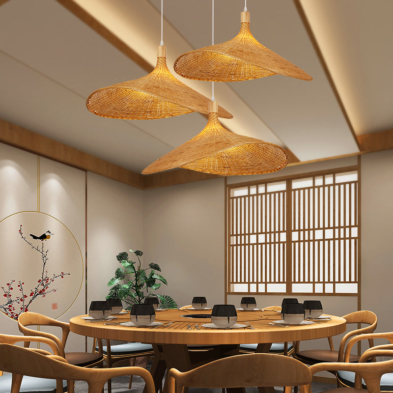 1-Head Dining Room Pendant Lamp Asian Style Hanging Light with Bamboo Shade