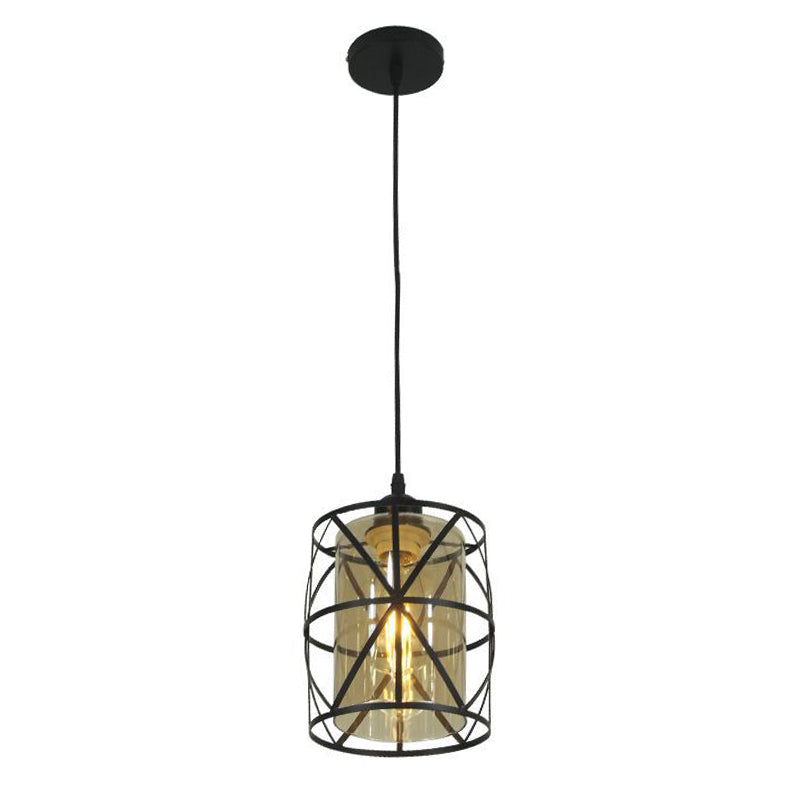 Éclairage pendentif à cage en fer en fer Industriel 1-Light suspendu lampe à barres pour barre