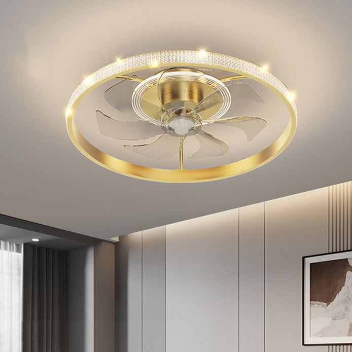 Circular Bedroom Ceiling Fan Light Modern Metal LED Flush Mount Ceiling Lamp