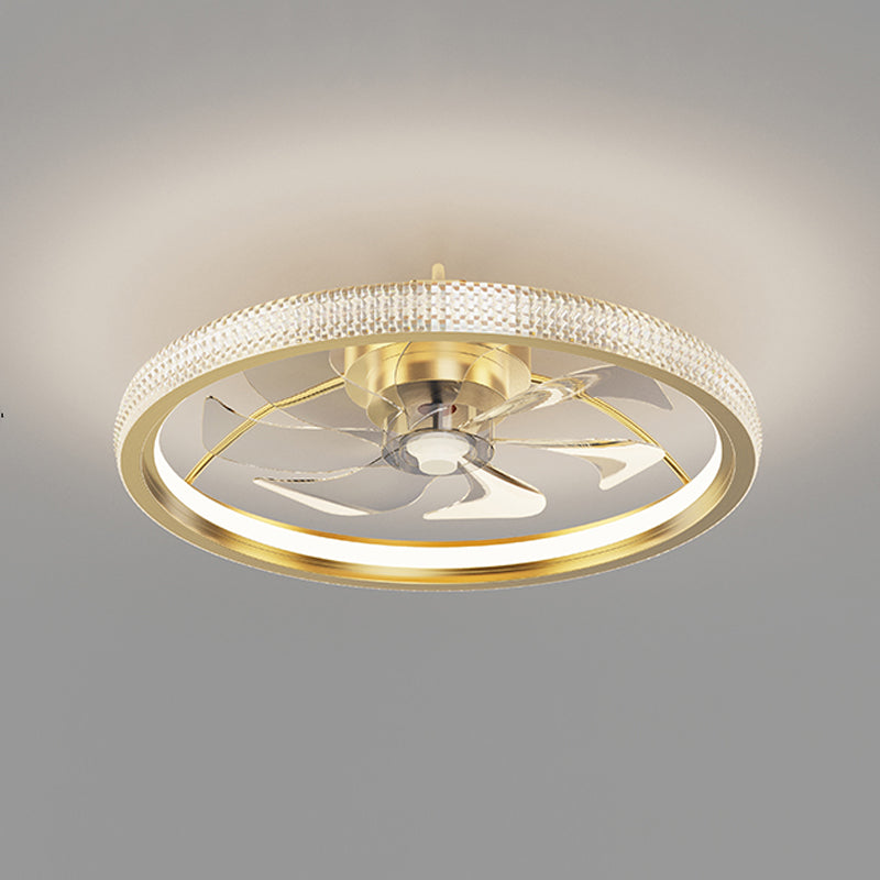 Circular Bedroom Ceiling Fan Light Modern Metal LED Flush Mount Ceiling Lamp