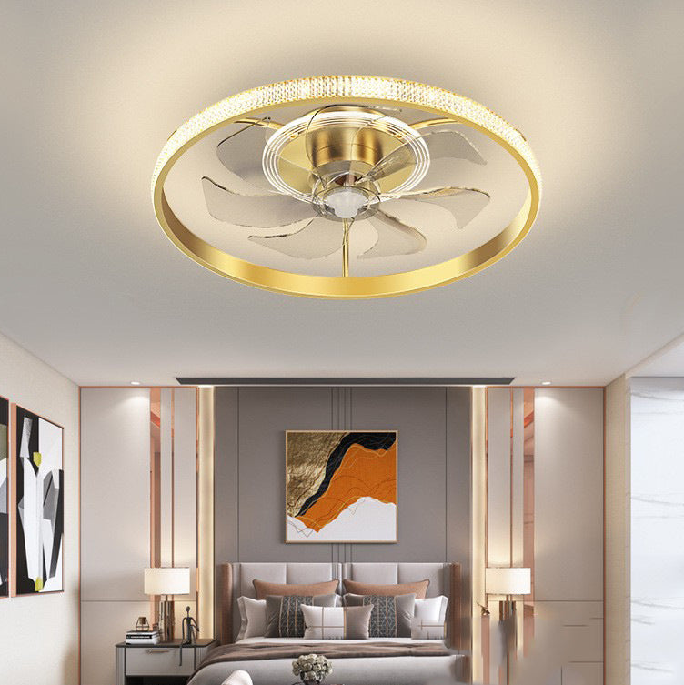 Circular Bedroom Ceiling Fan Light Modern Metal LED Flush Mount Ceiling Lamp