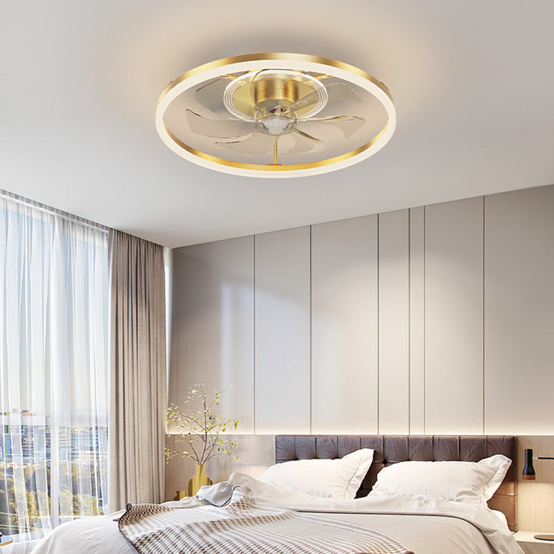 Circular Bedroom Ceiling Fan Light Modern Metal LED Flush Mount Ceiling Lamp