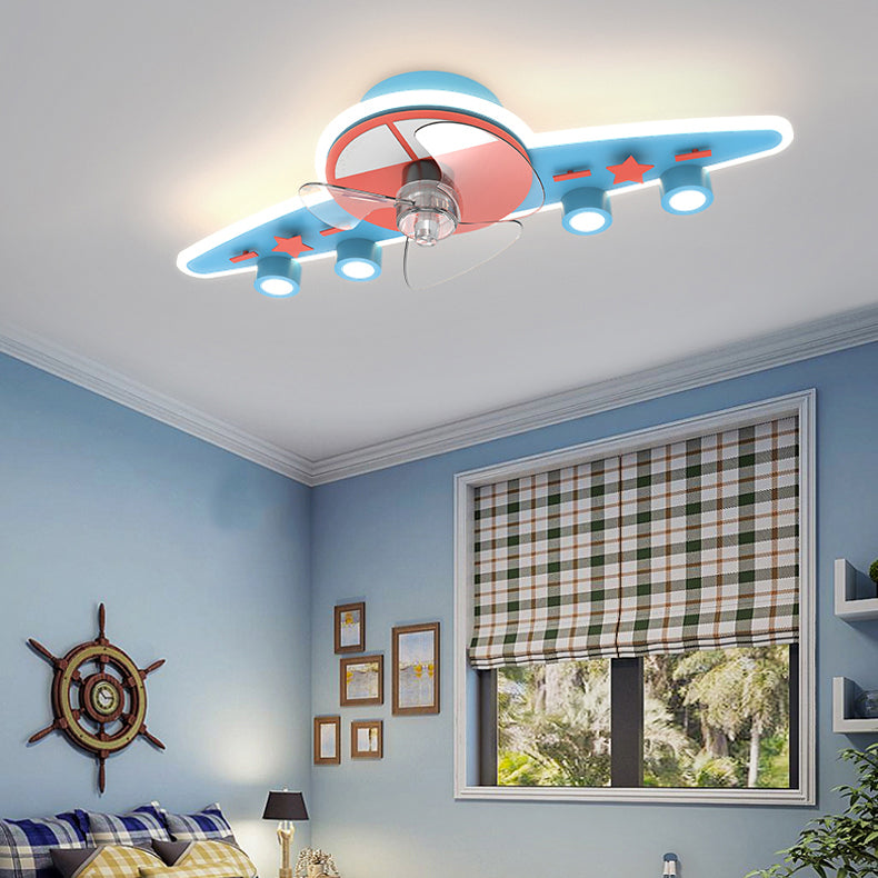 Metal Ceiling Fan Light Minimalist Kids Bedroom LED Ceiling Mounted Fan Light