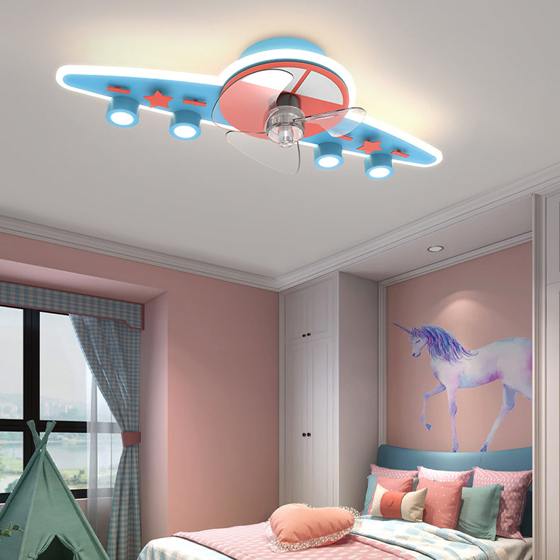 Metal Ceiling Fan Light Minimalist Kids Bedroom LED Ceiling Mounted Fan Light