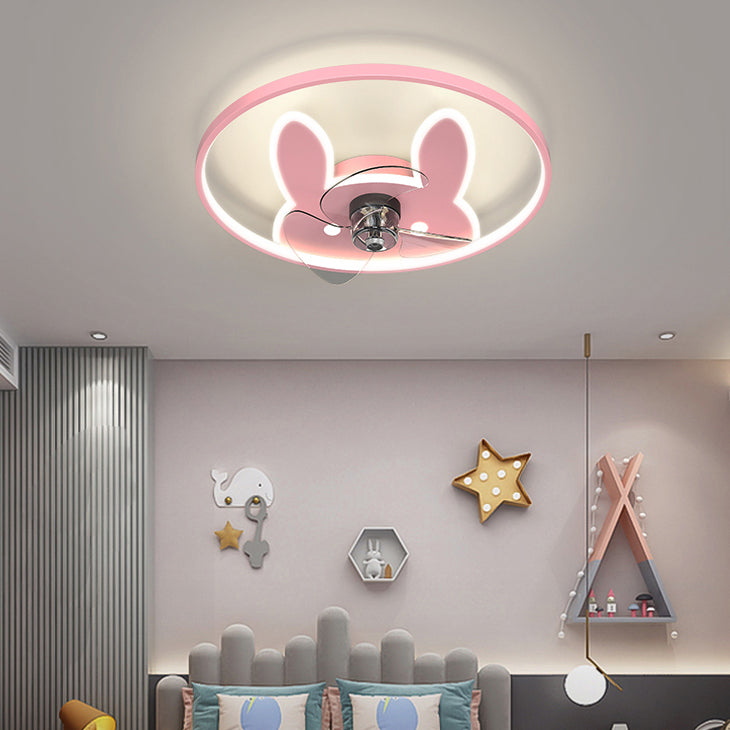 Metal Ceiling Fan Light Minimalist Kids Bedroom LED Ceiling Mounted Fan Light