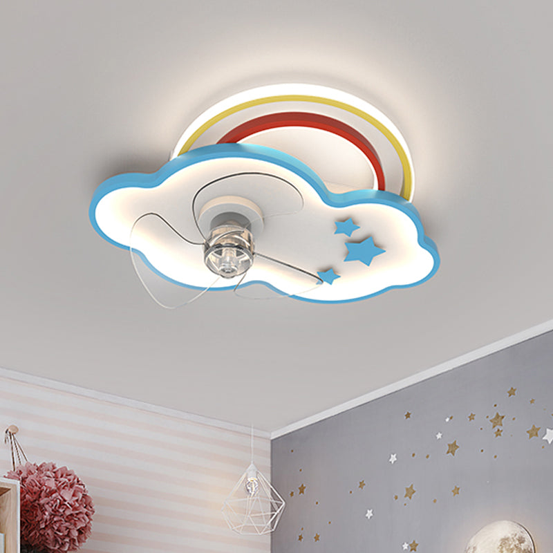 Metal Ceiling Fan Light Minimalist Kids Bedroom LED Ceiling Mounted Fan Light