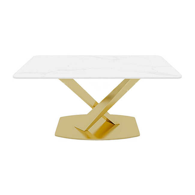 Sintered Stone Dining Table Traditional Luxury Pedestal Table with Gold Frame