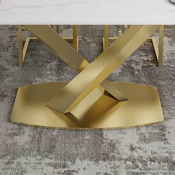 Gesinterde stenen eettafel traditionele luxe voetstuktafel met gouden frame