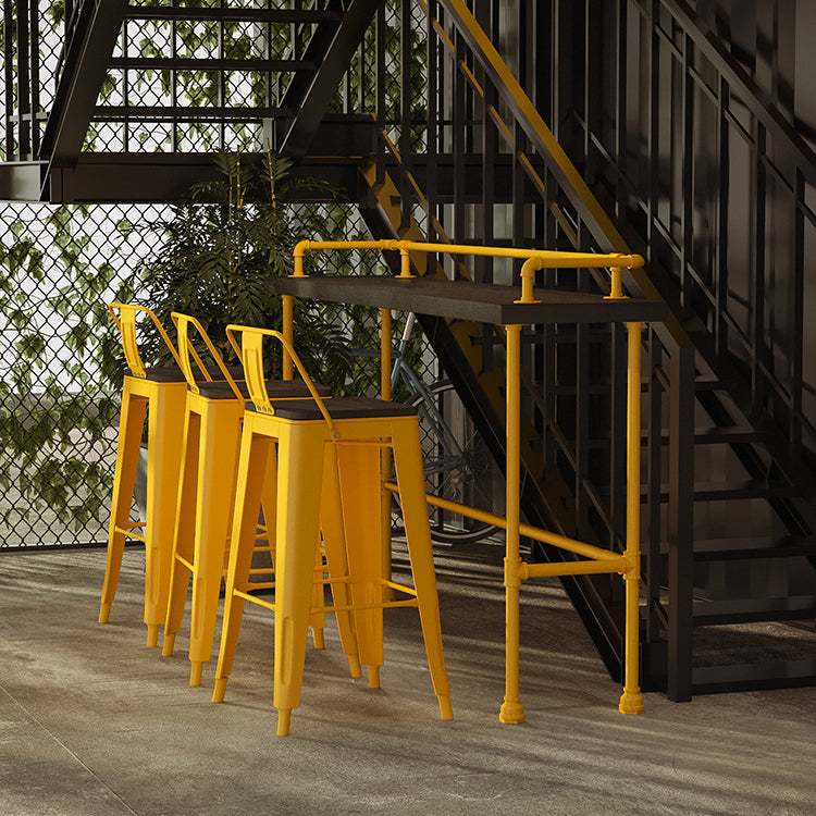 Industrial Wood Pub Table with Rectangle Table Top Yellow Trestle Table - 42" H