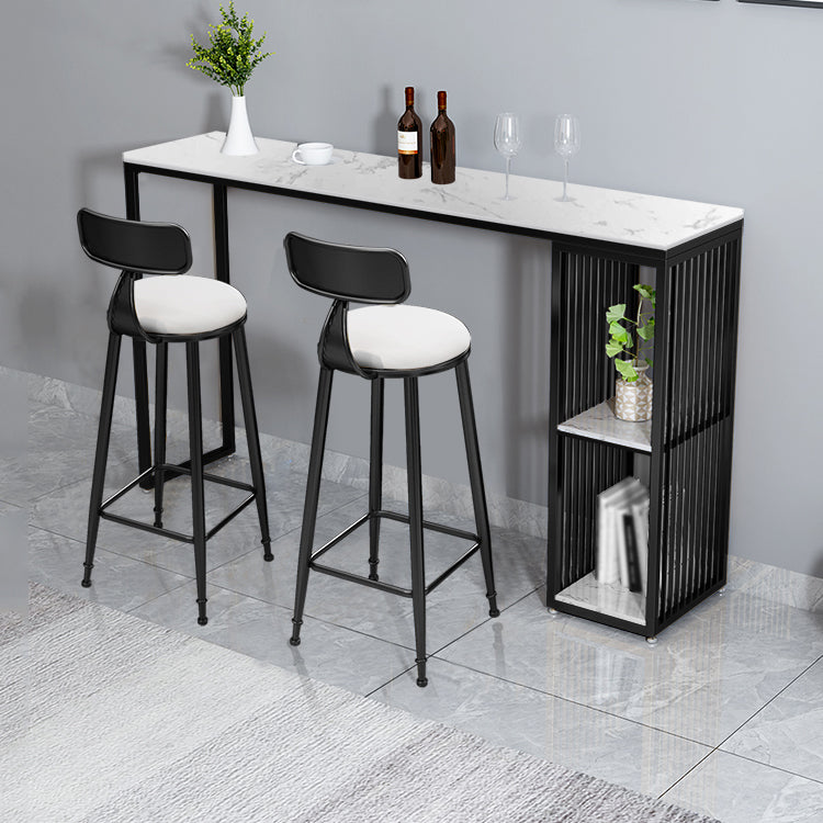 White Modern Style Rectangle Table in Faux Marble and Metal Bar Table for Living Room