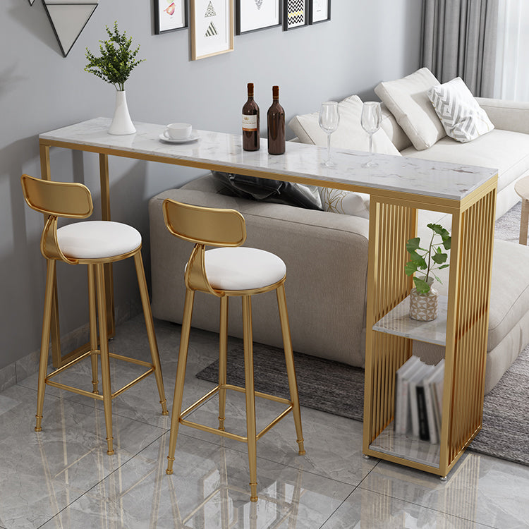 White Modern Style Rectangle Table in Faux Marble and Metal Bar Table for Living Room