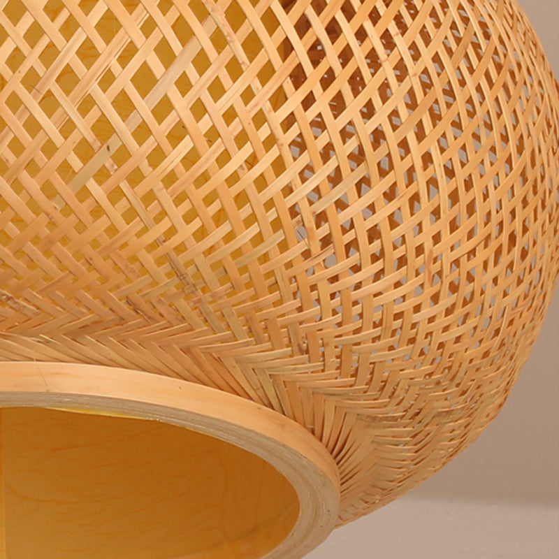 Round Shape Ceiling Lamp Asian Style Rattan 1 Light Flush Mount for Study