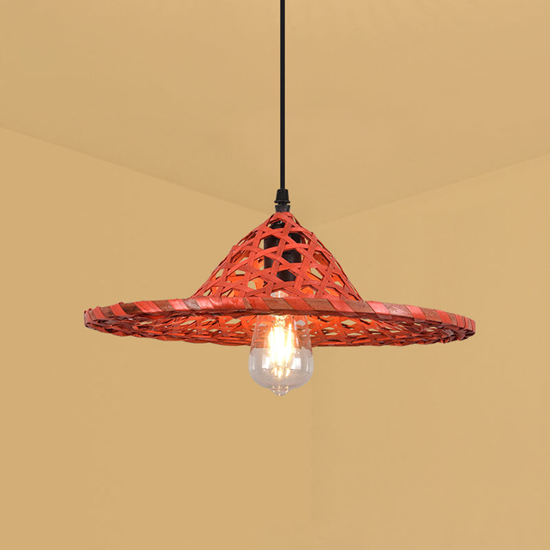 Multicolored Coolie Hat Suspension Light South-east Asia 1-Light Bamboo Pendant Light