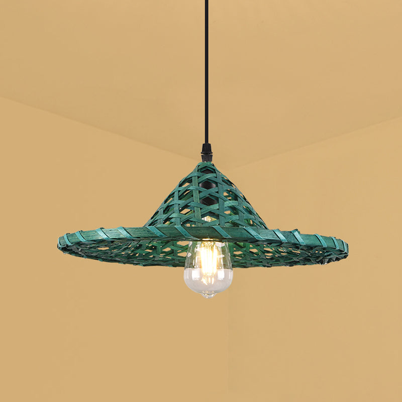 Multicolored Coolie Hat Suspension Light South-east Asia 1-Light Bamboo Pendant Light