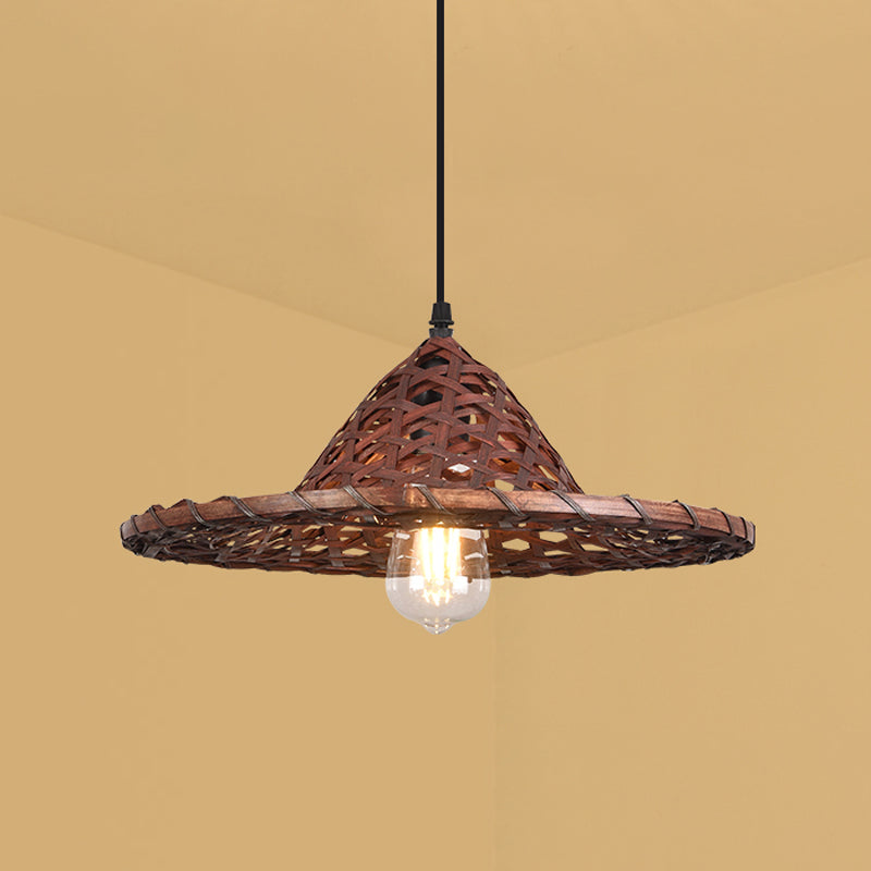 Multicolored Coolie Hat Suspension Light South-east Asia 1-Light Bamboo Pendant Light