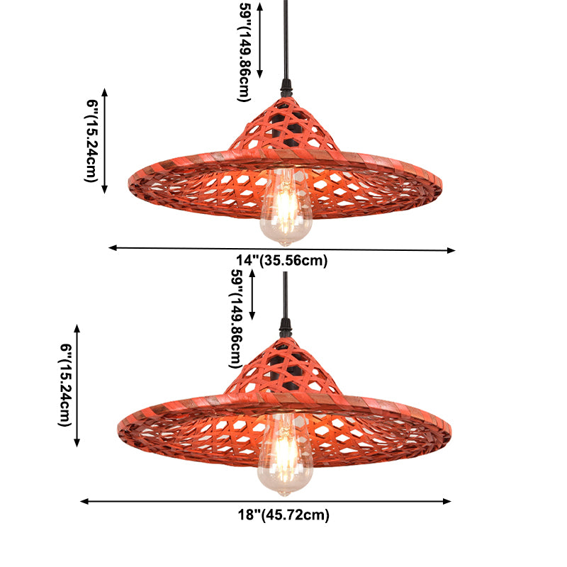 Multicolored Coolie Hat Suspension Light South-east Asia 1-Light Bamboo Pendant Light