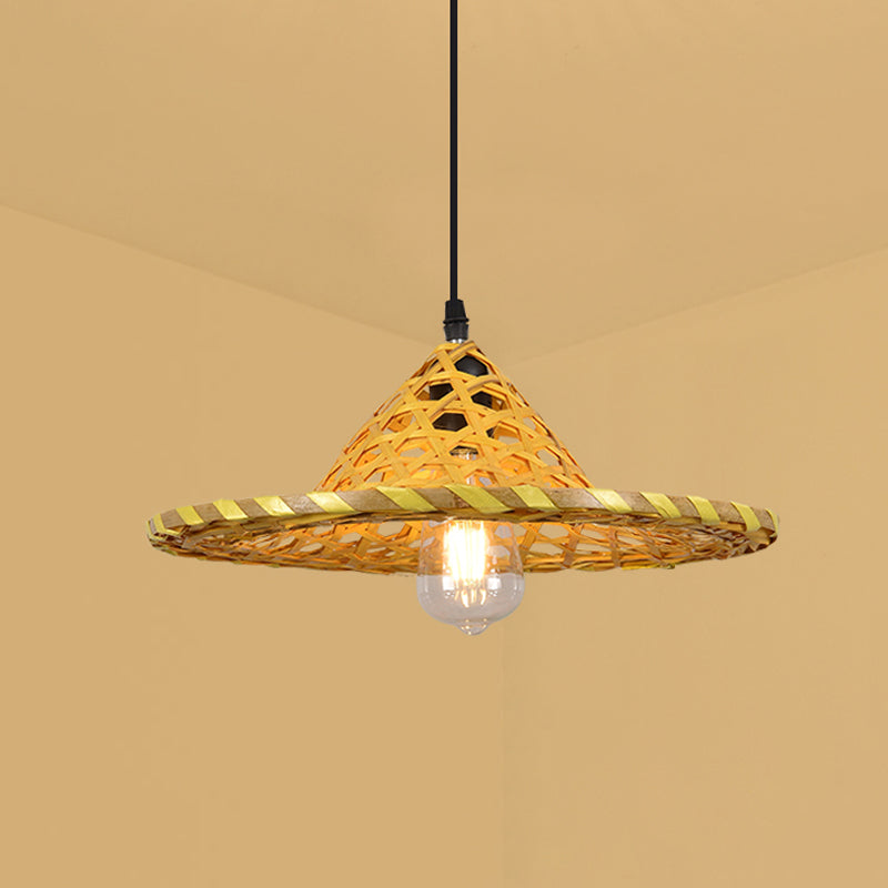 Multicolored Coolie Hat Suspension Light South-east Asia 1-Light Bamboo Pendant Light