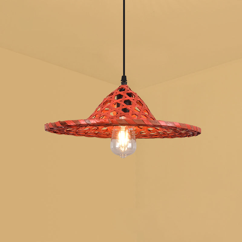 Multicolored Coolie Hat Suspension Light South-east Asia 1-Light Bamboo Pendant Light