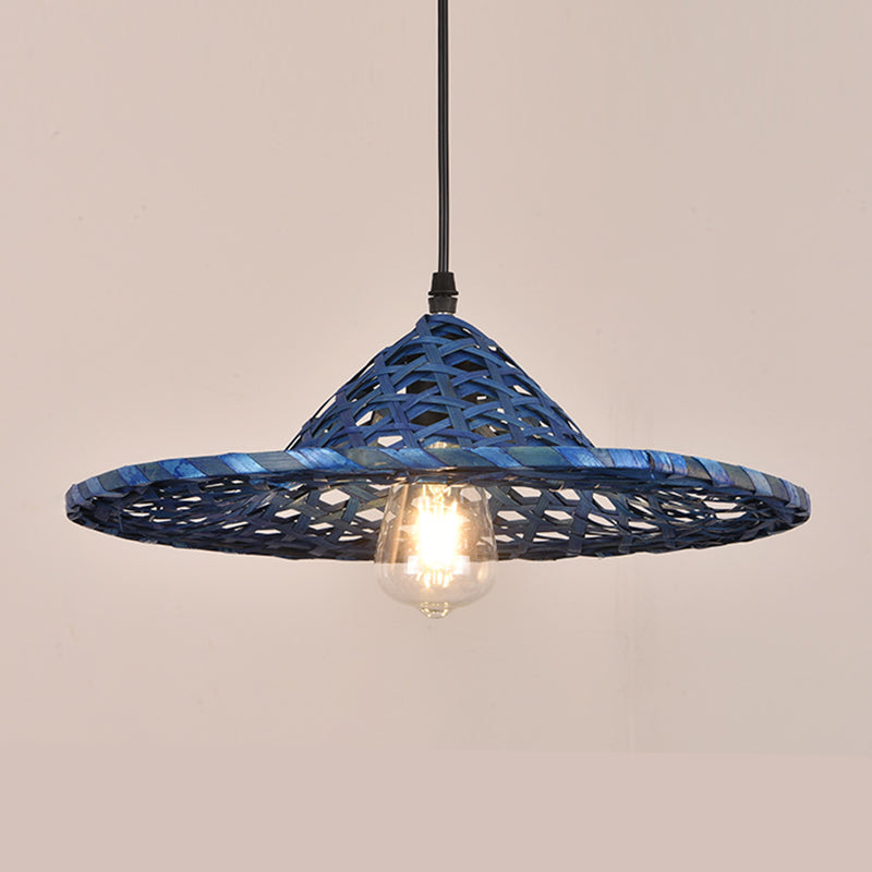 Multicolored Coolie Hat Suspension Light South-east Asia 1-Light Bamboo Pendant Light