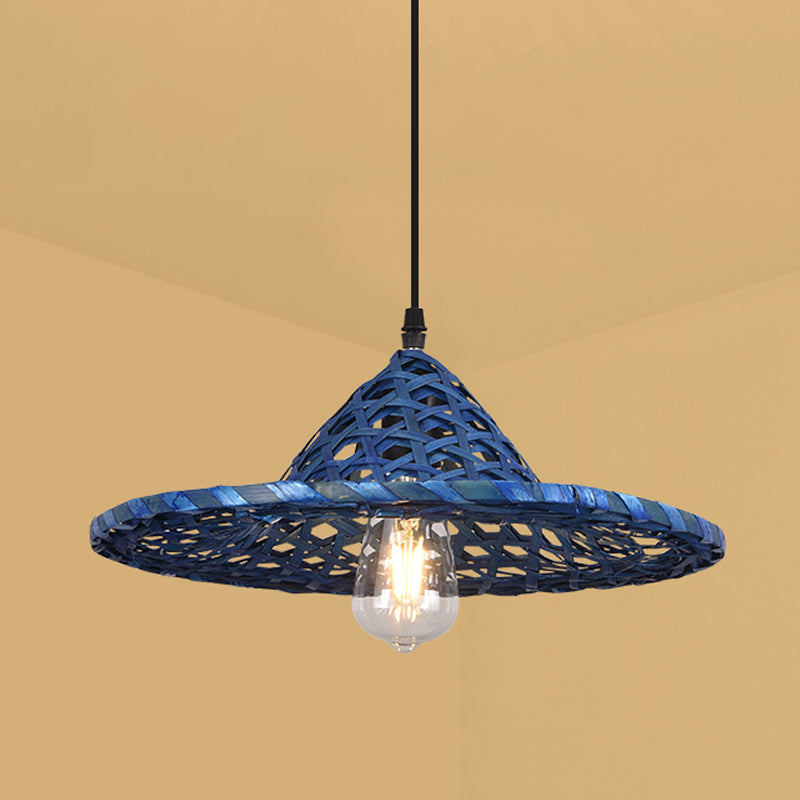 Multicolored Coolie Hat Suspension Light South-east Asia 1-Light Bamboo Pendant Light