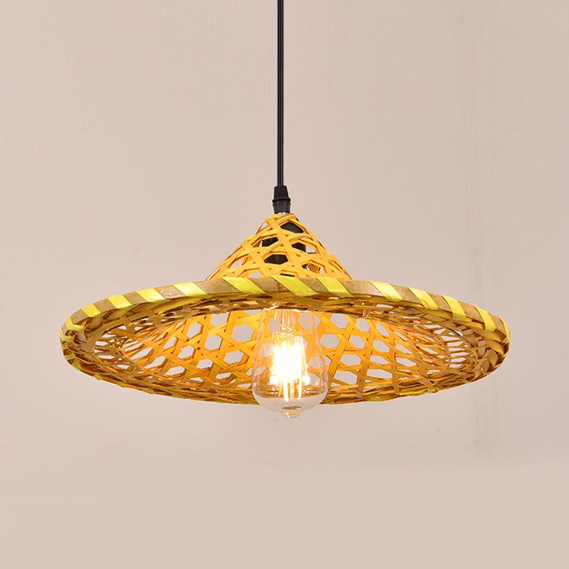 Multicolored Coolie Hat Suspension Light South-east Asia 1-Light Bamboo Pendant Light