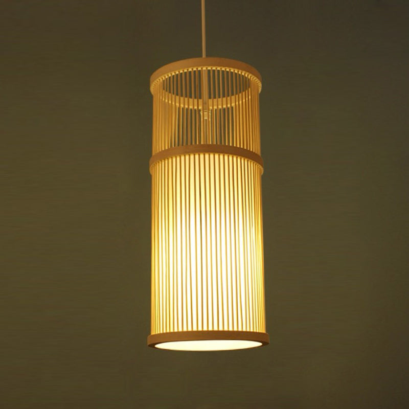 Cylindrical Restaurant Pendant Light Bamboo 1 Head Chinoiserie Hanging Light