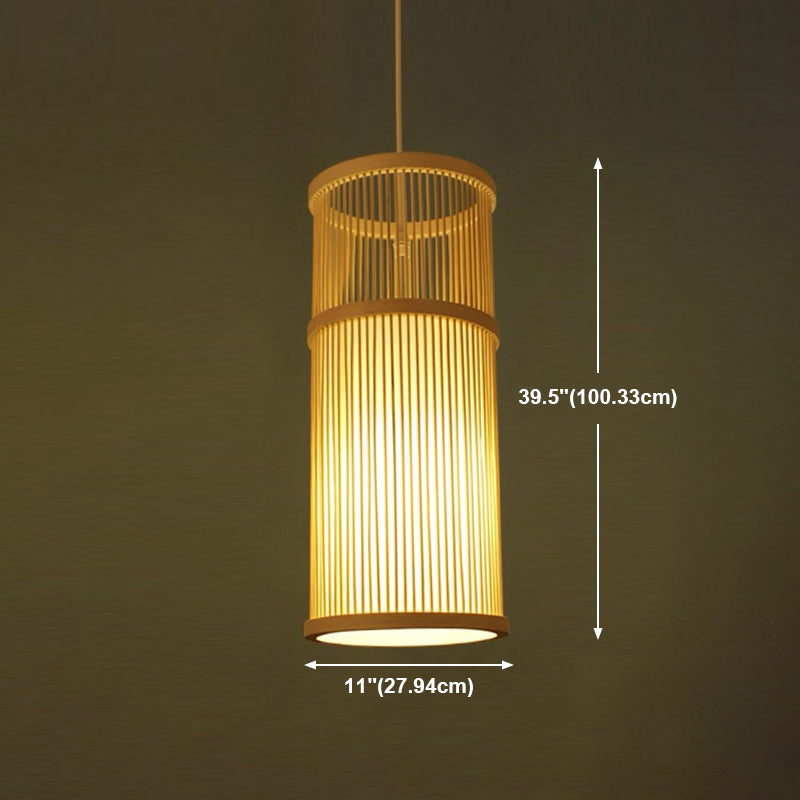 Cylindrical Restaurant Pendant Light Bamboo 1 Head Chinoiserie Hanging Light