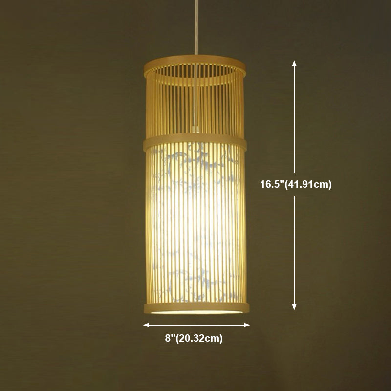 Cylindrical Restaurant Pendant Light Bamboo 1 Head Chinoiserie Hanging Light