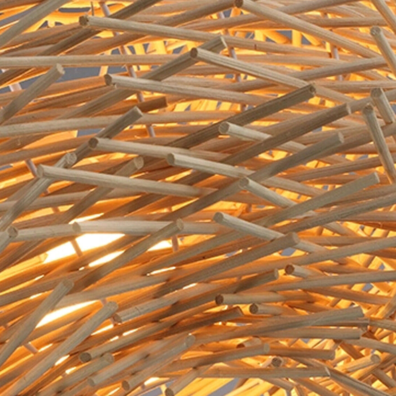 Lampada a sospensione in bambù a forma di nido asiatico 1 sospensione testa la spia per sala da pranzo
