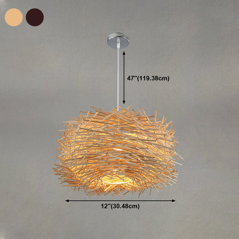 Lampada a sospensione in bambù a forma di nido asiatico 1 sospensione testa la spia per sala da pranzo