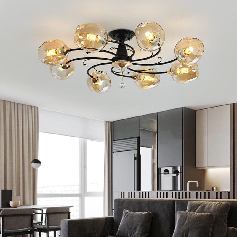 Glass Round Shape Flush Ceiling Light Modern Style Multi-Lights Flush Mount Lighting