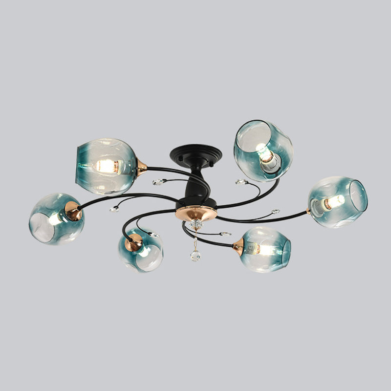 Glass Round Shape Flush Ceiling Light Modern Style Multi-Lights Flush Mount Lighting