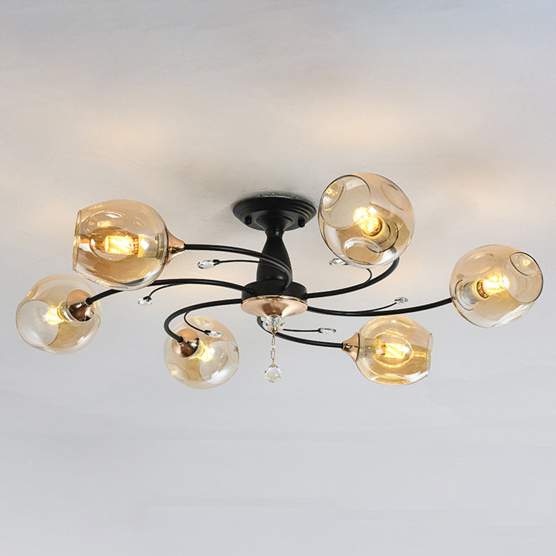 Glass Round Shape Flush Ceiling Light Modern Style Multi-Lights Flush Mount Lighting