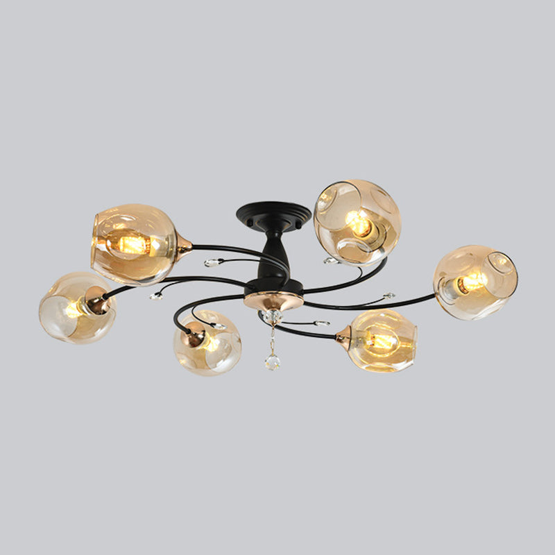 Glass Round Shape Flush Ceiling Light Modern Style Multi-Lights Flush Mount Lighting