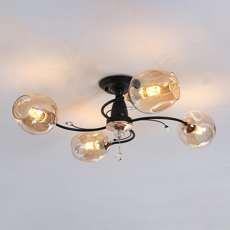 Glass Round Shape Flush Ceiling Light Modern Style Multi-Lights Flush Mount Lighting