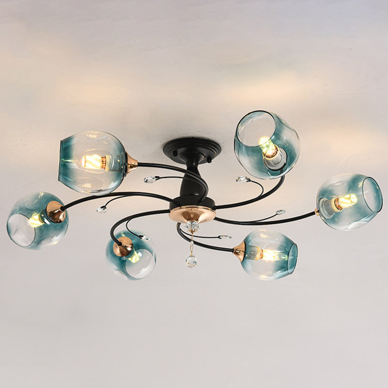 Glass Round Shape Flush Ceiling Light Modern Style Multi-Lights Flush Mount Lighting