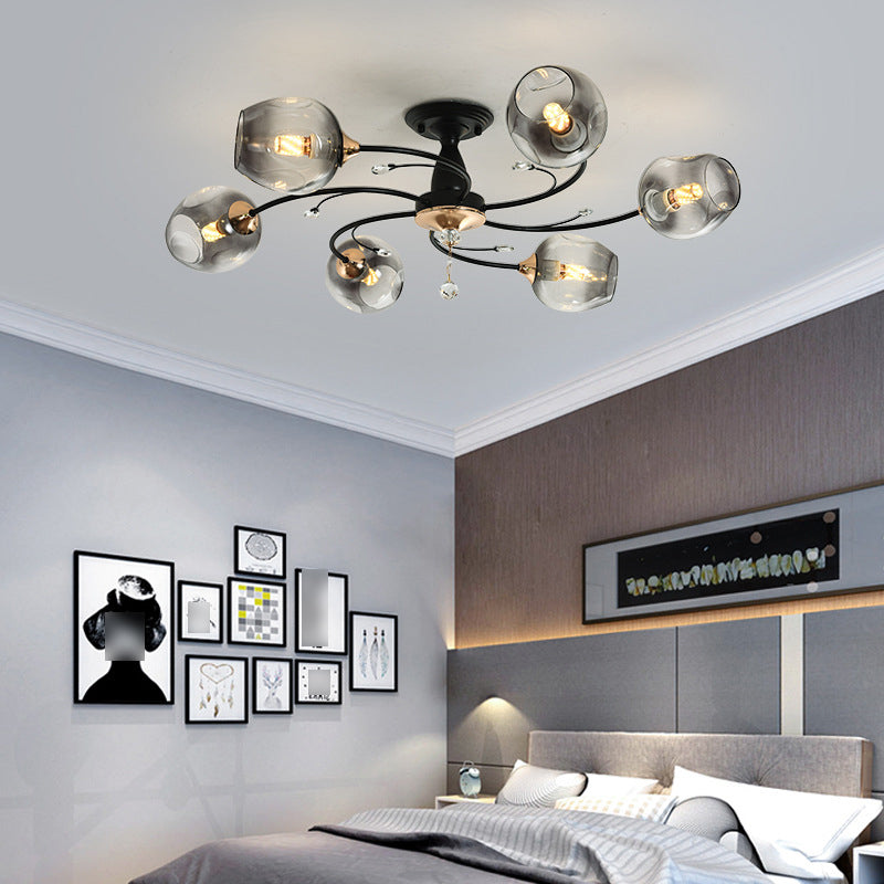 Glass Round Shape Flush Ceiling Light Modern Style Multi-Lights Flush Mount Lighting