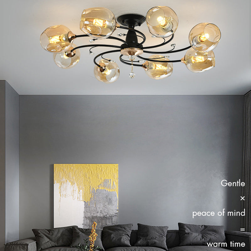 Glass Round Shape Flush Ceiling Light Modern Style Multi-Lights Flush Mount Lighting