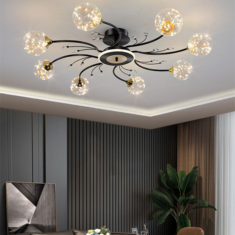 Glass Round Shape Flush Ceiling Light Modern Multi Lights Flush Mount Lighting